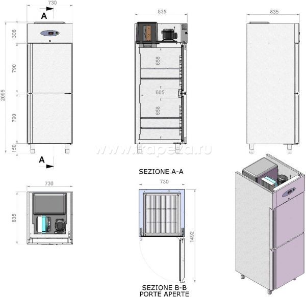 Шкаф холодильный STUDIO 54 OAS MT 700 H2095 730X835 -2+8 SP75 2½P 230/50 R290