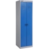 Шкаф для одежды,  530х500х1850мм, 2 секции, 2 двери распашные, 2 полки, 2 перекладины, 4 крючка, 2 замка, краш.металл серый RAL7035, разобран,дв.синие