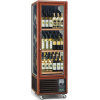 Шкаф холодильный для вина,  90бут. (340л), 1 дверь стекло, 3 полки, колеса, +5/+18С, дин.охл., темный орех, R404а, LED